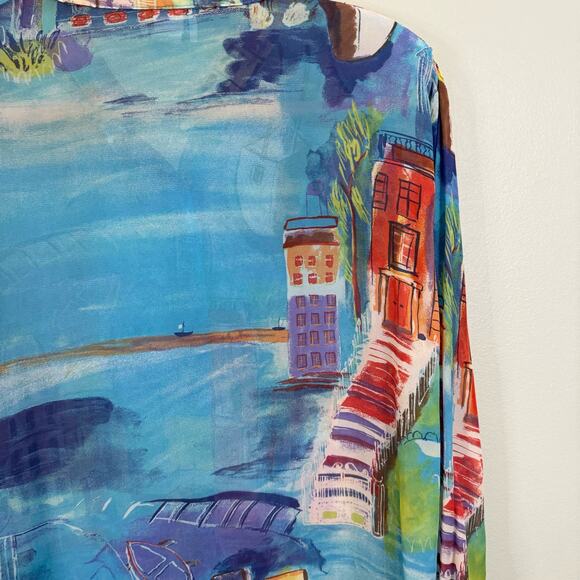 Sea Suns Blouse XL Vintage Vacation Italy Button Up Long Sleeves Blue USA - Picture 7 of 10